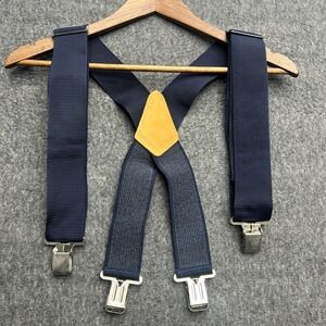 Nicholas Work Wear Adjustable Blue Suspenders #112 2" wide Silver Tone Clips USA